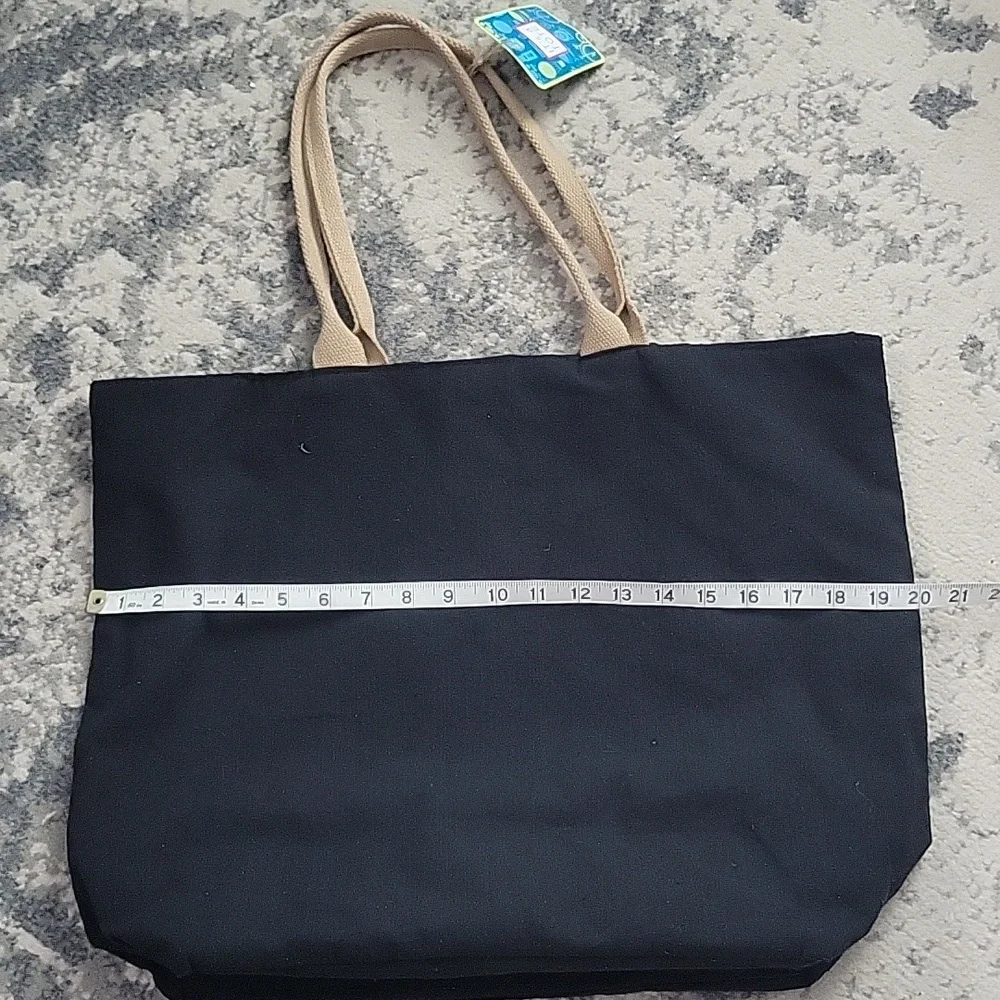 Black Canvas Tote Bag with Bicycle Print